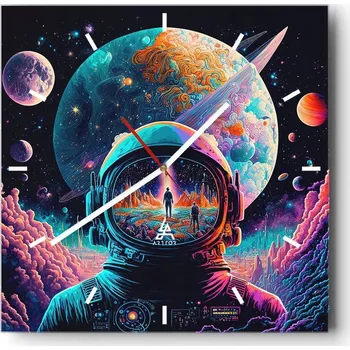 Hodiny Nástěnné hodiny do kuchyně 30x30 Astronaut Stylové hodiny na skle Loft Tiché