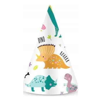 Čepice Papírové čepičky dinosauři narozeninové dino 6 Ks