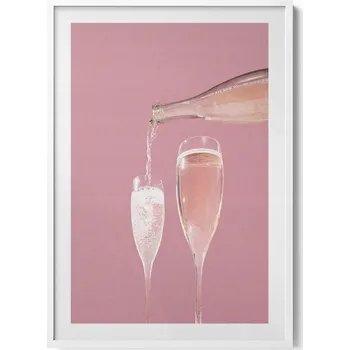 Obraz Závěsný obraz rámeček bílé barvy Růžové šampaňské ve stylu glamour 70x100 cm