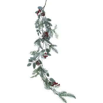 umělá květina Girlanda z jedle s červenými koulemi a šiškami 130 cm