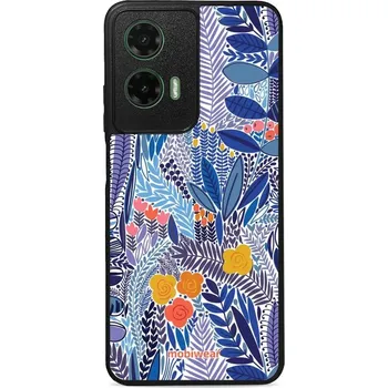 Pouzdro na mobilní telefon Lesklý kryt Mobiwear Glossy - Motorola Moto G35 5G - G037G - Modrá květena (Prémiové lesklé pouzdro, obal, kryt Mobiwear Glossy na mobil Motorola Moto G35 5G - G037G - Modrá květena, materiál Plast + TPU silikon - krytí po všech stranách, neošoupatelný)