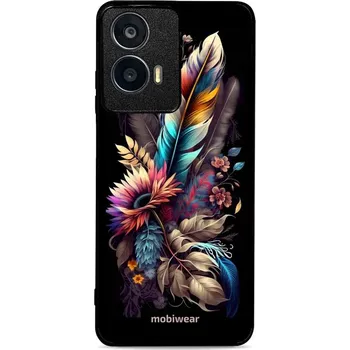 Pouzdro na mobilní telefon Lesklý kryt Mobiwear Glossy - Motorola Moto E14 - G011G Kytice s pírkem (Prémiové lesklé pouzdro, obal, kryt Mobiwear Glossy na mobil Motorola Moto E14 - G011G Kytice s pírkem, materiál Plast + TPU silikon - krytí po všech stranách, neošoupatelný potisk,)