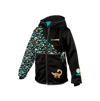 Softshellová bunda dětská WAMU, dinosauři, černohnědá- vel. 98,104,110,116 - 98-104