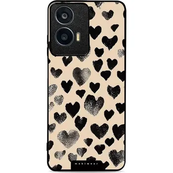 Pouzdro na mobilní telefon Lesklý kryt Mobiwear Glossy - Motorola Moto E14 - GA51G Černá srdíčka (Prémiové lesklé pouzdro, obal, kryt Mobiwear Glossy na mobil Motorola Moto E14 - GA51G Černá srdíčka, materiál Plast + TPU silikon - krytí po všech stranách, neošoupatelný potisk, tenk