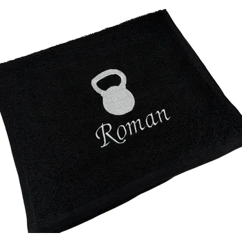 Ručník Ručník do fitka Kettlebell s vlastním jménem nebo textem Barva: Černá, Velikost ručníku: 50x100cm
