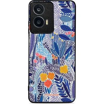 Pouzdro na mobilní telefon Lesklý kryt Mobiwear Glossy - Motorola Moto G24 - G037G - Modrá květena (Prémiové lesklé pouzdro, obal, kryt Mobiwear Glossy na mobil Motorola Moto G24 - G037G - Modrá květena, materiál Plast + TPU silikon - krytí po všech stranách, neošoupatelný potisk,)