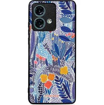Pouzdro na mobilní telefon Lesklý kryt Mobiwear Glossy - Motorola Edge 40 Neo - G037G - Modrá květena (Prémiové lesklé pouzdro, obal, kryt Mobiwear Glossy na mobil Motorola Edge 40 Neo - G037G - Modrá květena, materiál Plast + TPU silikon - krytí po všech stranách, neošoupatelný)