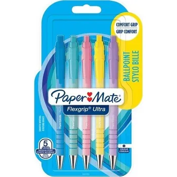 Długopis Flexgrip Ultra pstryk. Med. pastel 5szt. wkład niebieski, Paper Mate