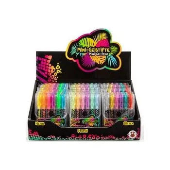 Długopisy żelowe mini 6 szt w etui - 3 rodzaje pastel, neon i brokat, Trendhaus