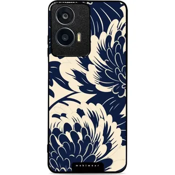 Pouzdro na mobilní telefon Lesklý kryt Mobiwear Glossy - Motorola Moto G04 - GA40G Modré a béžové květy (Prémiové lesklé pouzdro, obal, kryt Mobiwear Glossy na mobil Motorola Moto G04 - GA40G Modré a béžové květy, materiál Plast + TPU silikon - krytí po všech stranách, neošoupateln