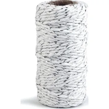 Příze Bavlněná šňůra / provázek Ø1,5 mm s lurexem, vánoční Varianta: 1 bílá stříbrná, Balení: 40 ks