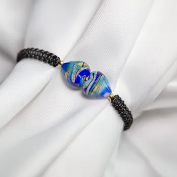 Náramek Lampglas Náramek Double Infinite Sky Black s 24karátovým zlatem v perle Lampglas materiál kovu: pozlacený kov