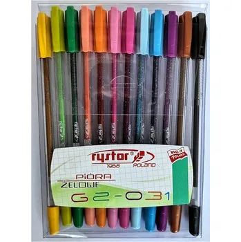 Długopisy żelowe GZ-031kpl. 12 szt. fluo i brokat., Rystor