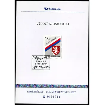 Poštovní známka Česká pošta (2014) PLZ 47 - Pamětní list - Praha 1 - Výročí 17. listopadu