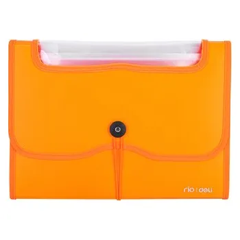 Kancelářské potřeby Teczka harmonijkowa z gumką 13-przegródek okno PVC Rio pomarańczowa, Deli