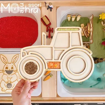 Hračka pro nejmenší Montessorihra - Traktor - tác pro smyslové hraní