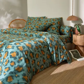 Povlečení Blancheporte Povlečení Pedro s potiskem zvířecí kůže, polycoton zelená napínací prostěradlo 90x190 cm