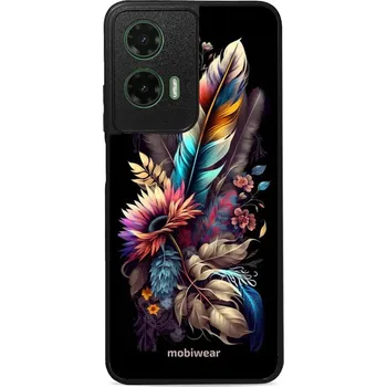 Pouzdro na mobilní telefon Lesklý kryt Mobiwear Glossy - Motorola Moto G35 5G - G011G Kytice s pírkem (Prémiové lesklé pouzdro, obal, kryt Mobiwear Glossy na mobil Motorola Moto G35 5G - G011G Kytice s pírkem, materiál Plast + TPU silikon - krytí po všech stranách, neošoupatelný)