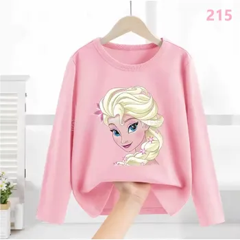 Dívčí tričko Dívčí tričko s dlouhým rukávem z pohádky Frozen (Ledové království) - růžové/černé/modré Barva: růžové BXQY-215, Velikost: 100