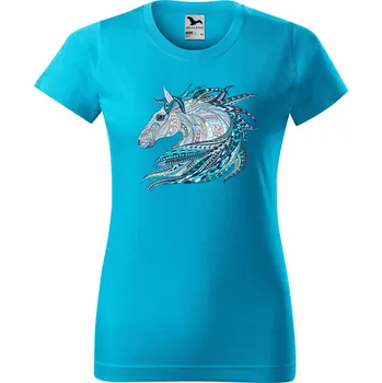 Dámské tričko DOBRÝ TRIKO Dámské tričko s potiskem Hlava koně Barva: Tyrkysová, Velikost: S