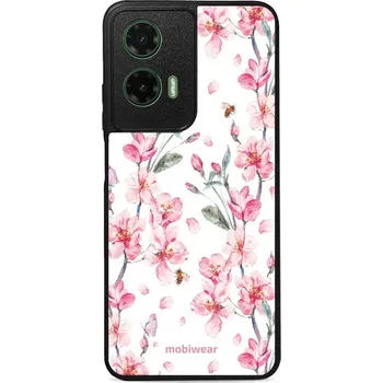 Pouzdro na mobilní telefon Lesklý kryt Mobiwear Glossy - Motorola Moto G35 5G - G033G - Růžové květy (Prémiové lesklé pouzdro, obal, kryt Mobiwear Glossy na mobil Motorola Moto G35 5G - G033G - Růžové květy, materiál Plast + TPU silikon - krytí po všech stranách, neošoupatelný)