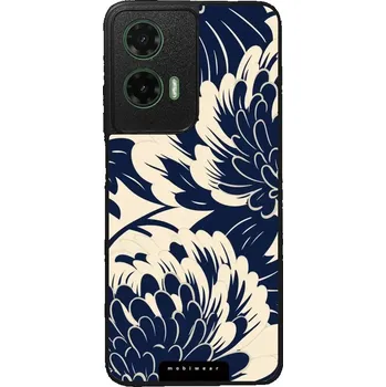 Pouzdro na mobilní telefon Lesklý kryt Mobiwear Glossy - Motorola Moto G35 5G - GA40G Modré a béžové květy (Prémiové lesklé pouzdro, obal, kryt Mobiwear Glossy na mobil Motorola Moto G35 5G - GA40G Modré a béžové květy, materiál Plast + TPU silikon - krytí po všech stranách,)