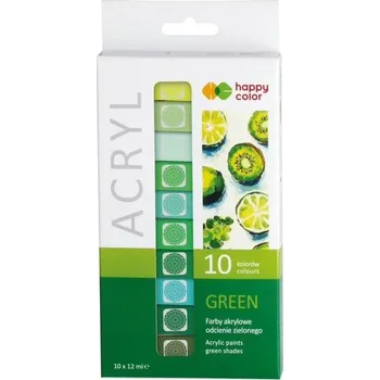 Set školních potřeb Farby akrylowe 12ml 10 kol zielony HAPPY COLOR