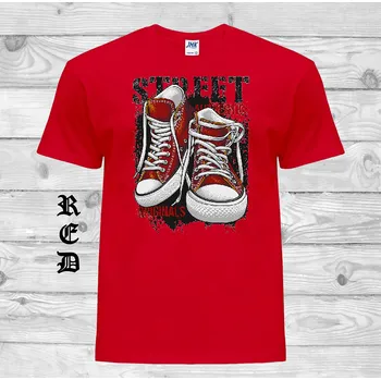 Chlapecké tričko detske-levne-bavlnene-tricko-potisk-originalni-tenisky Barva: Red - červená, velikost: 116