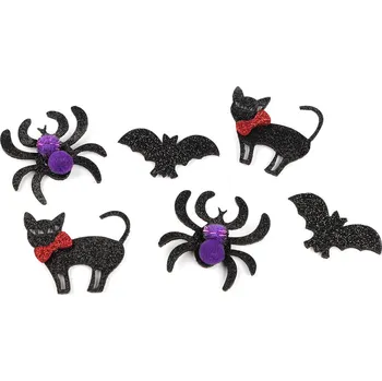 Party dekorace Filcová kočka, netopýr a pavouk s glitry, Halloween Varianta: mix variant, Balení: 6 ks