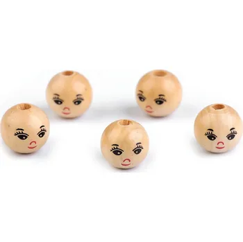 Korálek Dřevěné korálky s obličejem Ø14 mm Varianta: přírodní, Balení: 10 ks