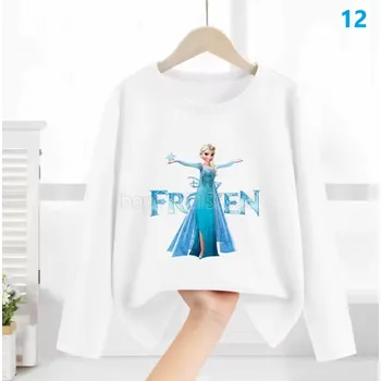 Dívčí tričko Dívčí tričko s dlouhým rukávem z pohádky Frozen (Ledové království) - růžové/černé/modré Barva: bílé BXQY-12, Velikost: 150