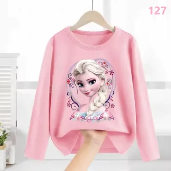 Dívčí tričko s dlouhým rukávem z pohádky Frozen (Ledové království) - růžové/černé/modré Barva: růžové BXQY-127, Velikost: 130