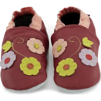 Capáčky CAROZOO Kožené capáčky s koženou podrážkou květiny na vínové 2-3 roky Červená 24,5