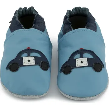 Capáčky CAROZOO Kožené capáčky s koženou podrážkou policie 2-3 roky Modrá 24,5