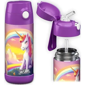 Termoska Jarlson Dětská nerezová termoláhev s brčkem CHARLI Unicorn II 350 ml