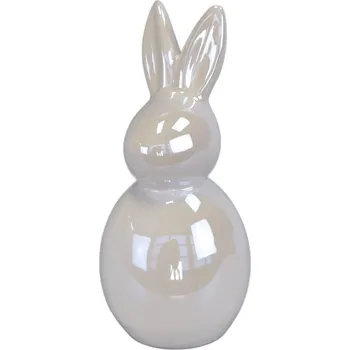 Velikonoční dekorace Zajíc keramický perleťově bílý 17,5 cm