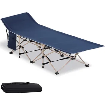 Zahradní lehátko Kempinkové lůžko Outsunny Skládací kempinkové lůžko s úložným vakem, ocel a Oxford, modré, 190x68x52cm| Aosom