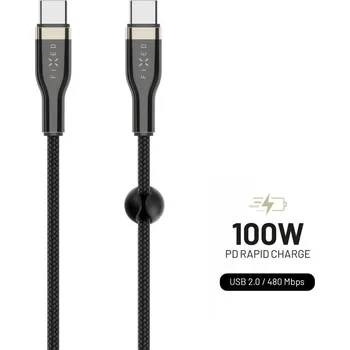 Kabel Krátký nabíjecí a datový opletený kabel FIXED, USB-C/USB-C, podpora PD, 0.5m, USB 2.0, 100W, černá