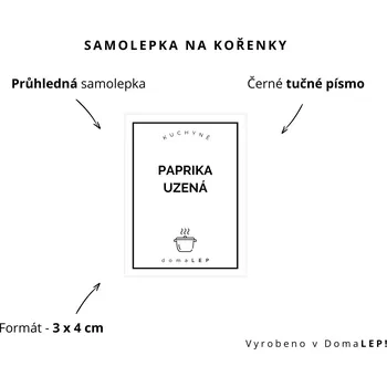 Papír PAPRIKA UZENÁ - Samolepka na kořenky 3 x 4 cm - DomaLEP varianta: PRŮHLEDNÁ - tučné písmo