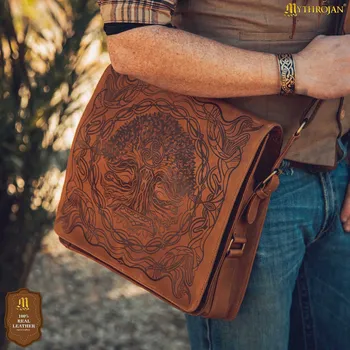 Výprodej Kožená brašna přes rameno Yggdrasil, vikingská messenger taška Strom života - Outlet