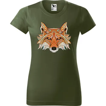 DOBRÝ TRIKO Dámské tričko s potiskem Hlava lišky Barva: Khaki, Velikost: XL