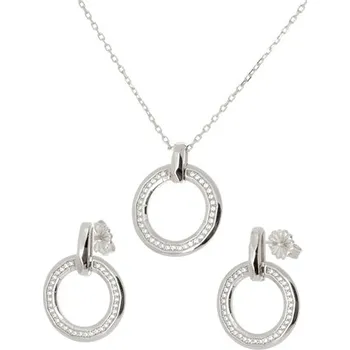 Souprava šperků Stříbrná souprava náušnic, náhrdelníku a náramku s čirými zirkony STRS0416F + dárek zdarma