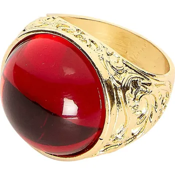 Karnevalový doplněk Zlatý prsten s červeným drahokamem