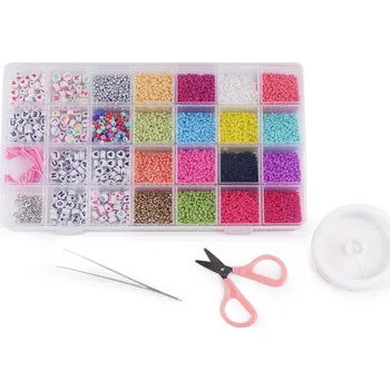 Dětské navlékací korálky Set ke korálkování v boxu s nářadím, barva mix