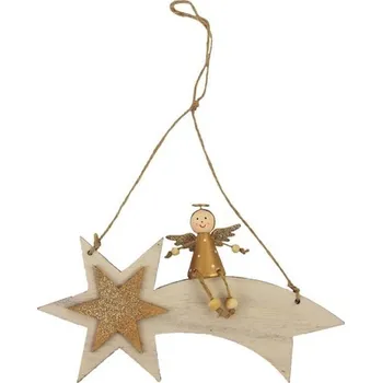 Vánoční dekorace DEKORAČNÍ KOMETA S ANDÍLKEM K ZAVĚŠENÍ zlatá