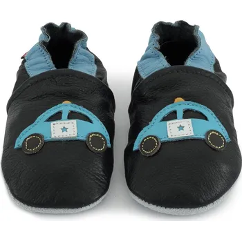 Capáčky CAROZOO Kožené capáčky s koženou podrážkou policie tmavé 2-3 roky Černá 24,5