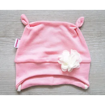 Kojenecké oblečení AMÁLKA Bavlněná čepička, lososová s květinkou Velikost: 74-80