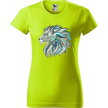 Dámské oblečení DOBRÝ TRIKO Dámské tričko s potiskem Hlava lva Barva: Limetková, Velikost: XS