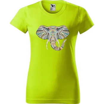 Dámské oblečení DOBRÝ TRIKO Dámské tričko s potiskem Hlava slona Barva: Limetková, Velikost: XS