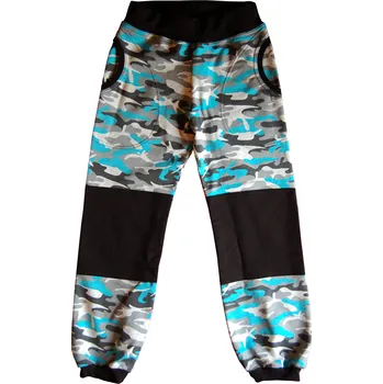 dosupliku Dětské tepláky s dvojitými koleny - modrý maskáč širší 116